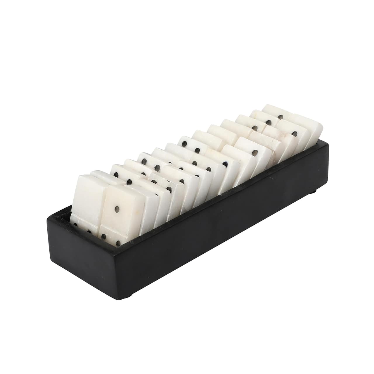 Hello Honey® 9" Black and White Handmade Alabaster Dominos in Soapstone Tray